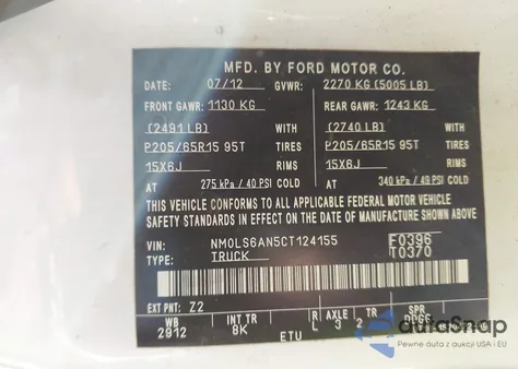 2012 Ford Transit Connect Xl from USA, damaged, VIN NM0LS6AN5CT124155